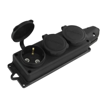 Розетка 3-х местн. с заглушками с/з (каучук) 16А 250В IP44  (30)